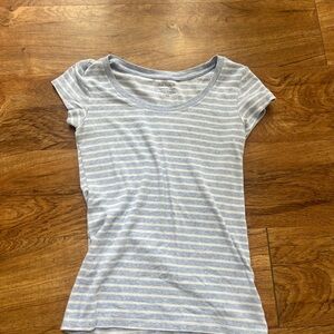 Tahari Light Blue and White Striped Short Sleeve Tee